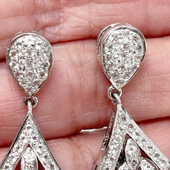 925 Sterling Silver Amethyst & Cubic Zirconia Drop Statement Pierced Earrings - Picture 4 of 8